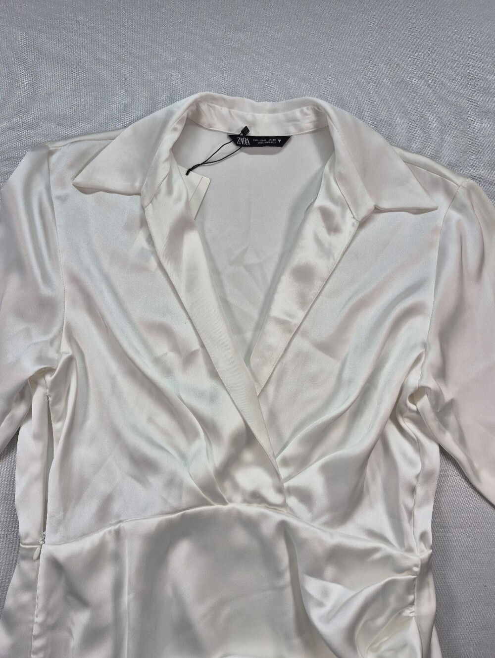 Zara Women's L White Silk Effect Draped Long Sleeve Shirt Dress 4437/098 NWT - Picture 9 of 16